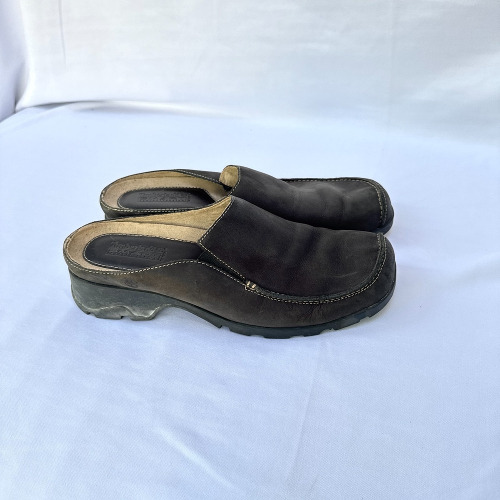 Timberland Smart Comfort System Womens US 8.5M Dark Brown Leather Slip On Mules